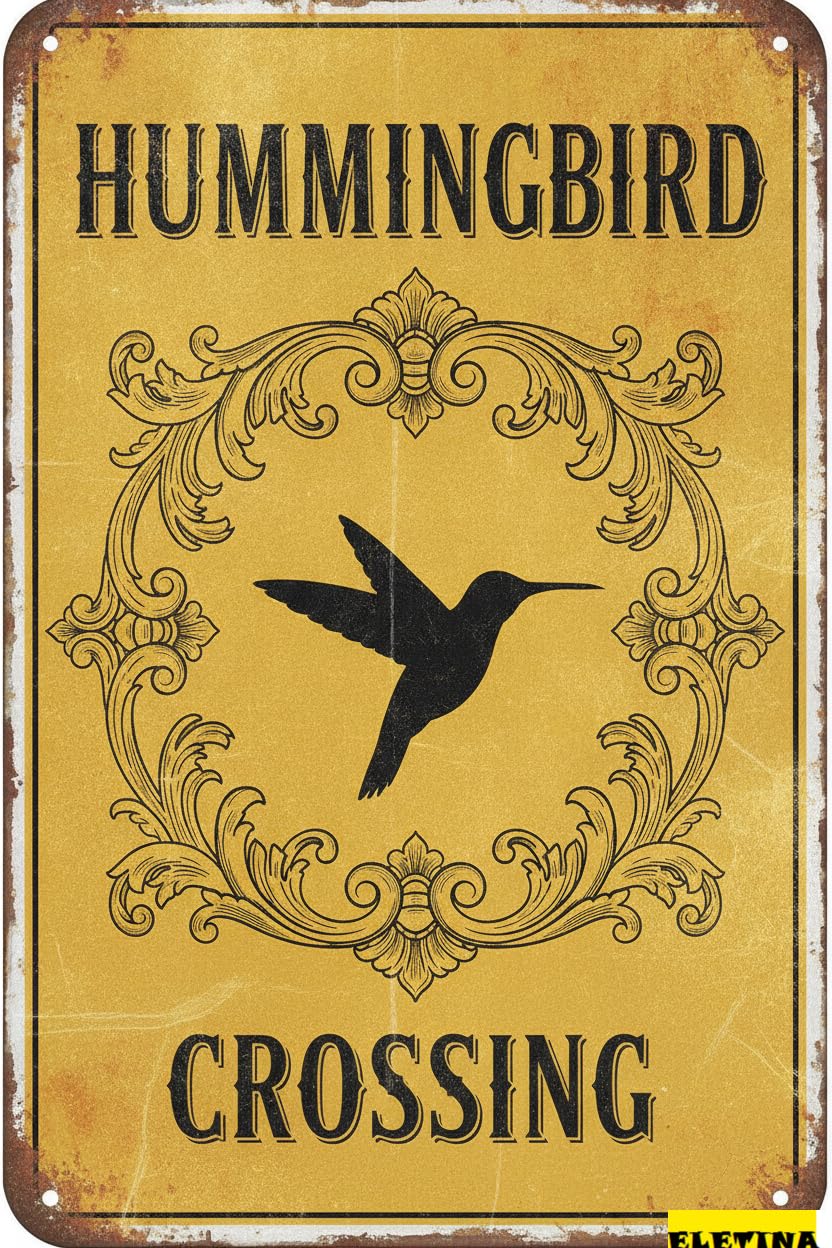 Hummingbird Crossing Aluminum Metal Warning Sign Yard Road Street Gate Fence Decor 8x12in