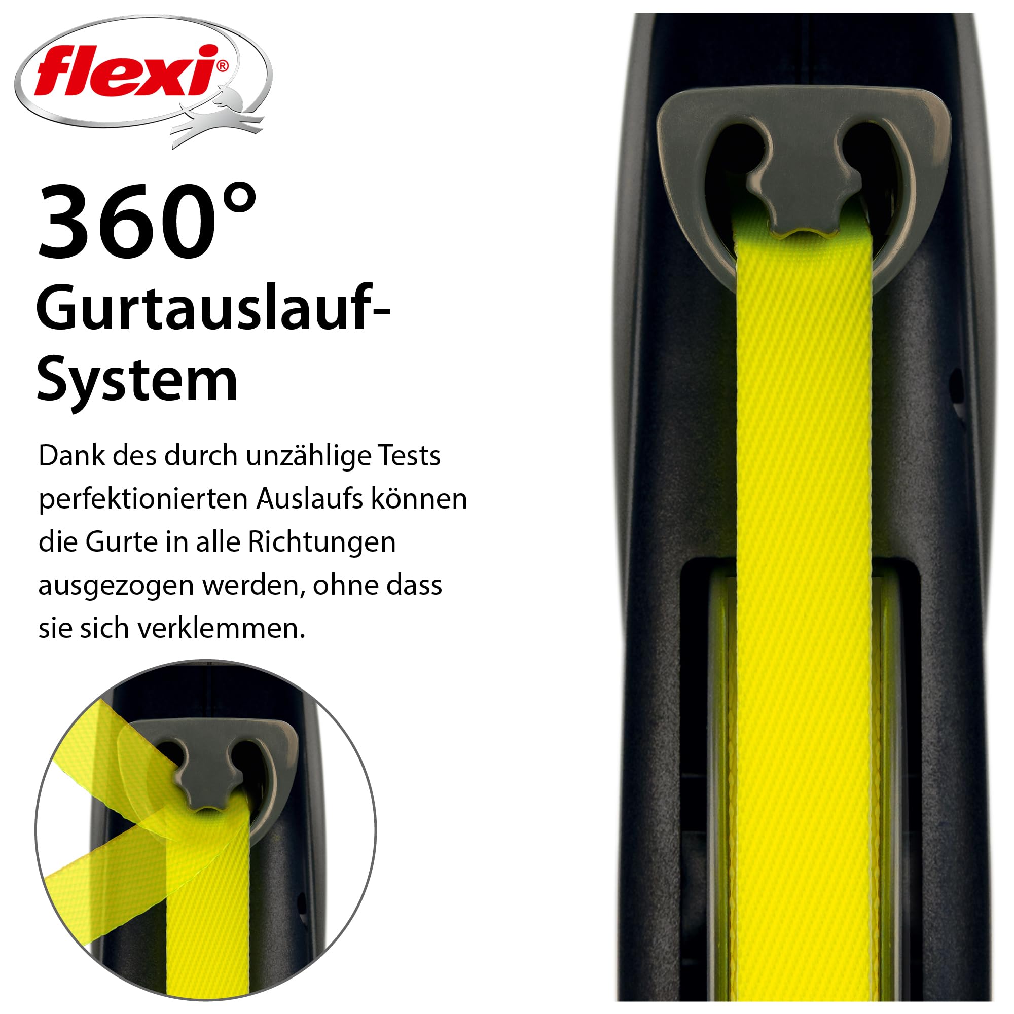 flexi® Giant S/M | 8m Gurt Roll-Leine für Hunde bis 25 kg | schwarz/neon-gelb | ausziehbare Hundeleine | Gewicht 438.4 gr | Maße 15.3 x 19.2 cm