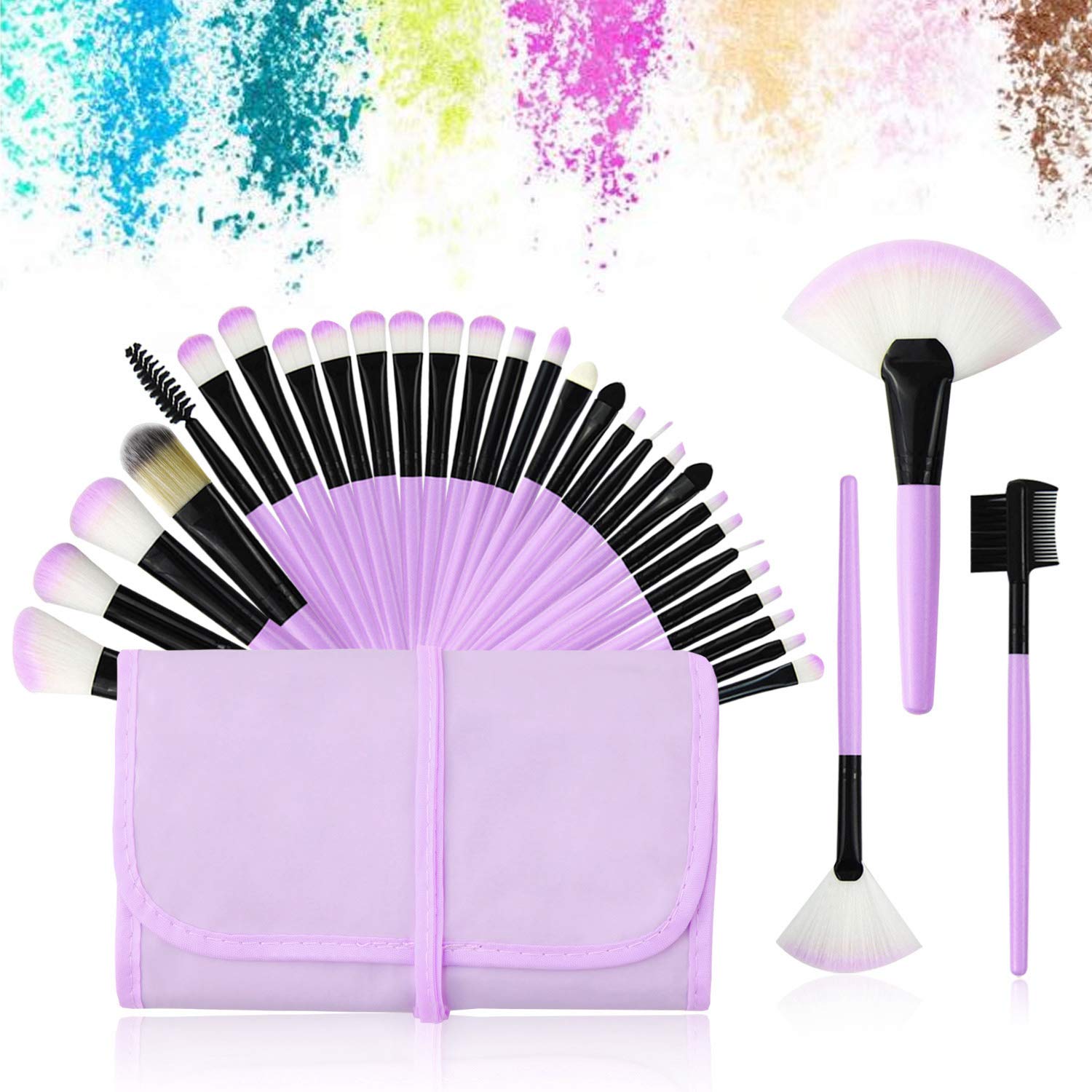 Zestaw pędzli do makijażu, zestaw pędzli do makijażu, profesjonalne 32-częściowe pędzle do makijażu podkład do pudru krem ​​do brwi eyeliner korektor pędzel kabuki z(Color:Purple)