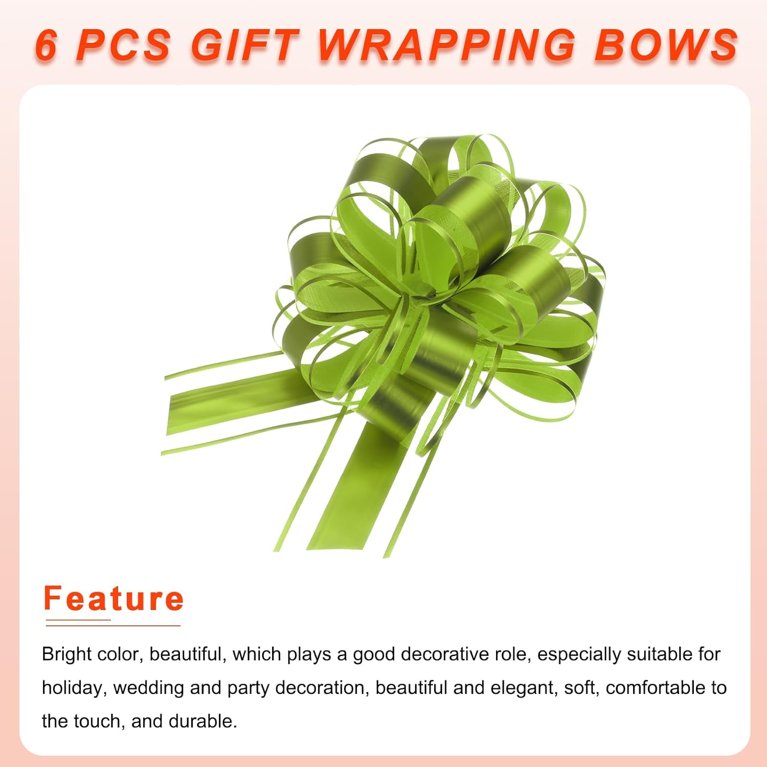 MECCANIXITY 6pcs 8 Inch Large Big Pull Bow Metallic Organza Gift Wrapping Bows Ribbon for Wedding Car Baskets Presents Christmas Bow, Grass Green - Image 4