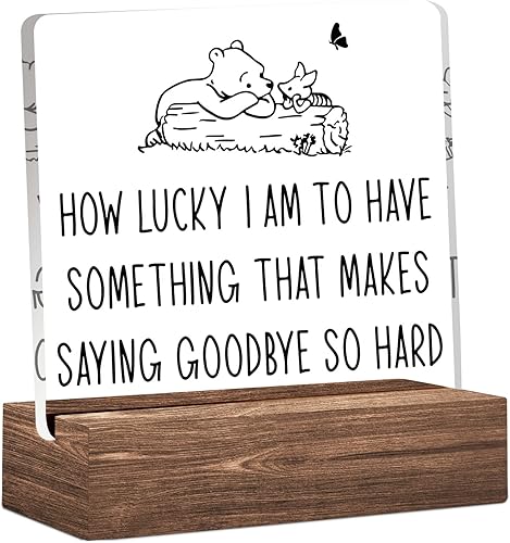 Regalos de graduación lindo cartel decorativo de escritorio transparente de Winnie the Pooh con soporte de madera decoración de placa positiva de