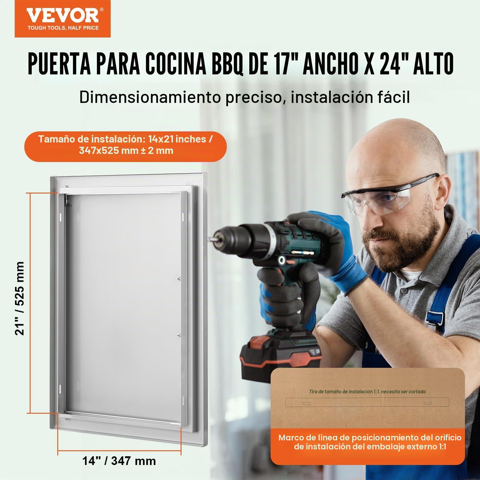 VEVOR Puerta de Acceso a Barbacoa Puerta de Cocina Exterior Simple de 432x610 mm Puerta Empotrada de Acero Inoxidable con Manija Empotrada para Isla de Barbacoa, Estación de Parrilla, Armario Exterior