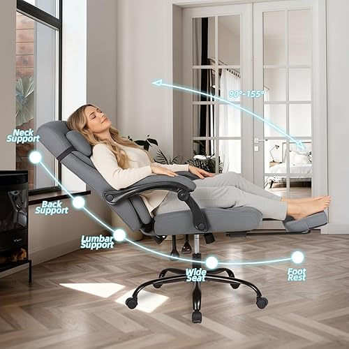 Miniatura 3 de Silla de oficina ejecutiva con reposapiés, silla de escritorio de oficina grande y alta, sillas de oficina reclinables de tela cómoda para personas
