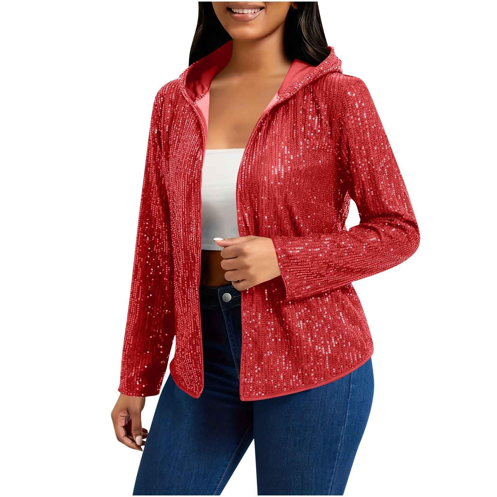 Womens Hoodies Tops Long Sleeve Open Front Casual Cardigan Coats Shirts Glitter Sparkly Blouses Outerwear