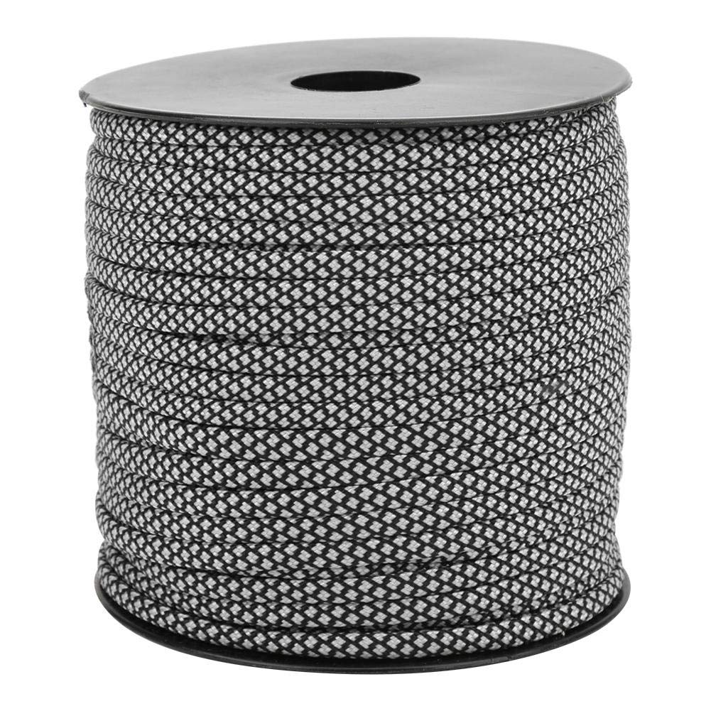 Nikou Paracord, 50 m, 4 mm, grubość 7 rdzeni, paracord, namiot ratunkowy, namiot ratunkowy, smycz kempingowa, do tkania bransoletek na świeżym powietrzu, wyposażenie awaryjne (srebrno-czarna)