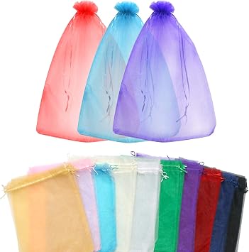 SumDirect Extra Large Organza Bags - 100Pcs12x16 Inches Mixed Color Organza Gift Bags with Drawstring, Jewelry Pouches for Wedding Party Christmas Favor