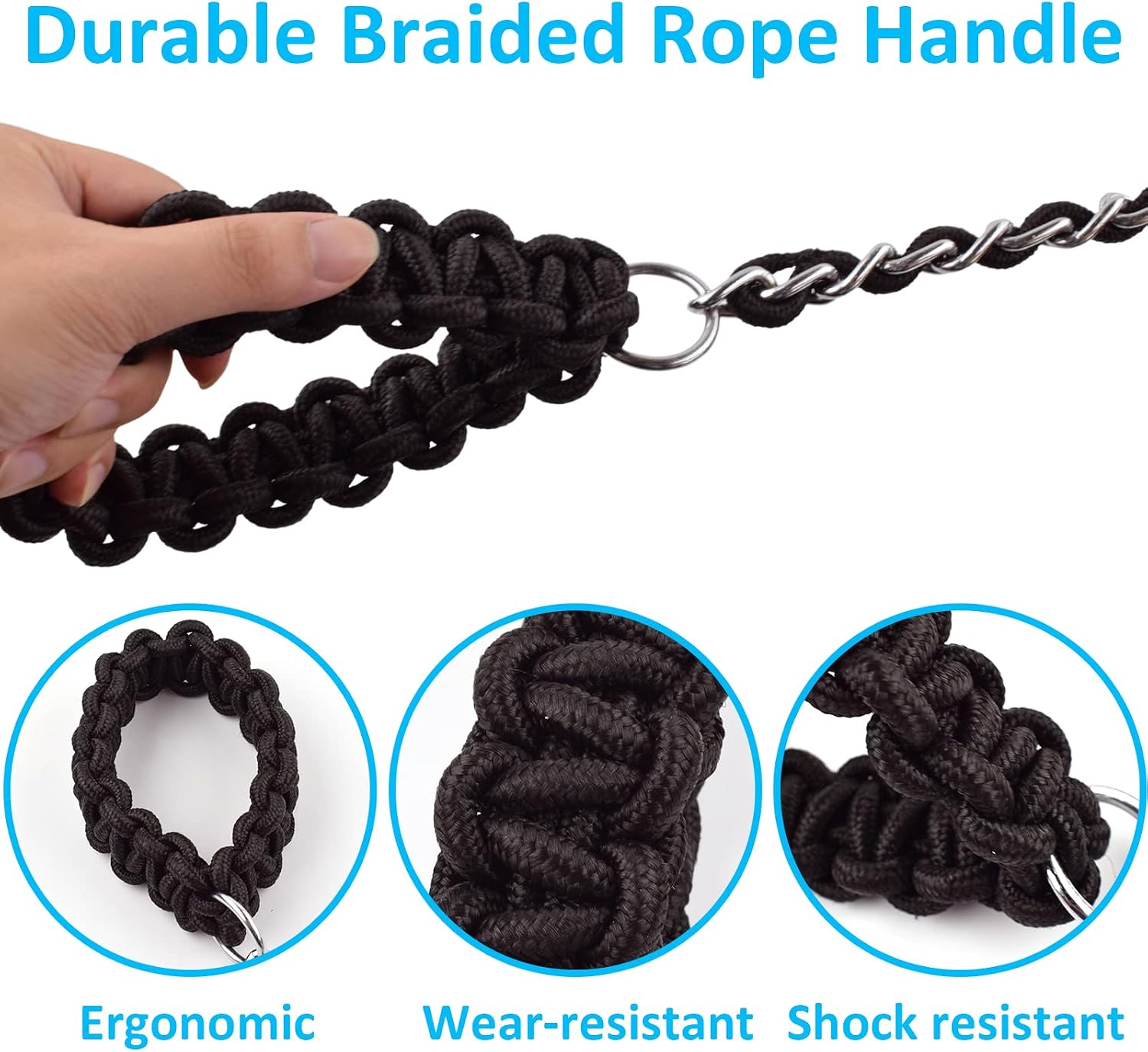 Chain Dog Leash Chew Proof Dog Leash for Medium Large Dogs, 5.5 FT Heavy Duty Metal Leashes with Anti Bite Rope Handle for Training Walking Dogs (L (40lb-80lb), Black)