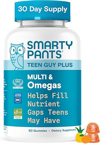 SmartyPants Gomitas multivitamínicas Teen Guy - Fórmula mejorada Omega 3 (DHAEPA), vitamina D3, C, vitamina B12, B6, A, K y zinc, ácido fólico, sin