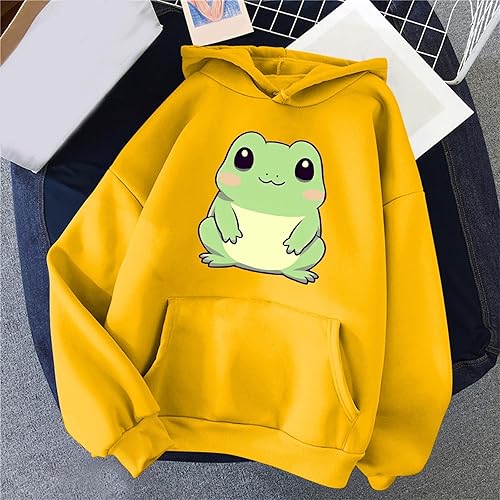 Vista 2 de Aniywn Lindas sudaderas con capucha de manga larga con estampado de rana para mujer, estilo kawaii con bolsillo