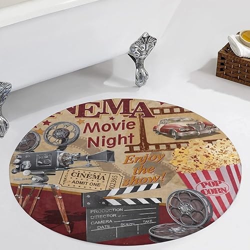 Miniatura 4 de HoaMoya Alfombra redonda de cine y cine, alfombra redonda vintage con diseño de palomitas de maíz, alfombra de área de baño, dormitorio, cocina,