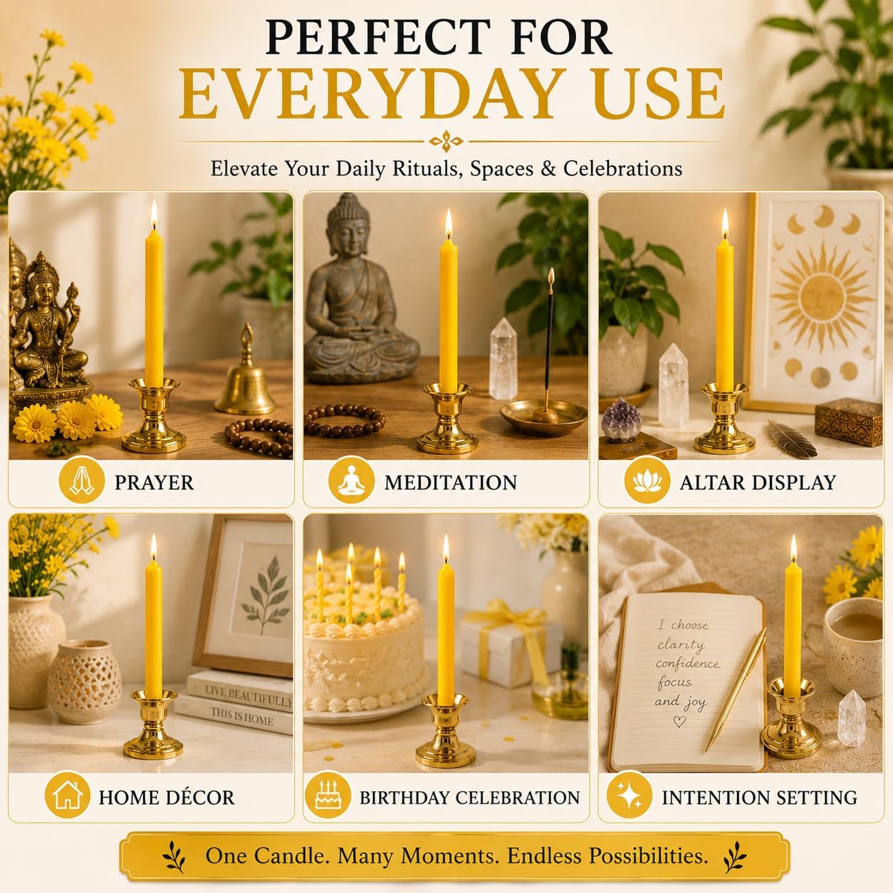 Dinil Yellow Spell Candles, 4 Inch Mini Chime Candles, Set of 20
