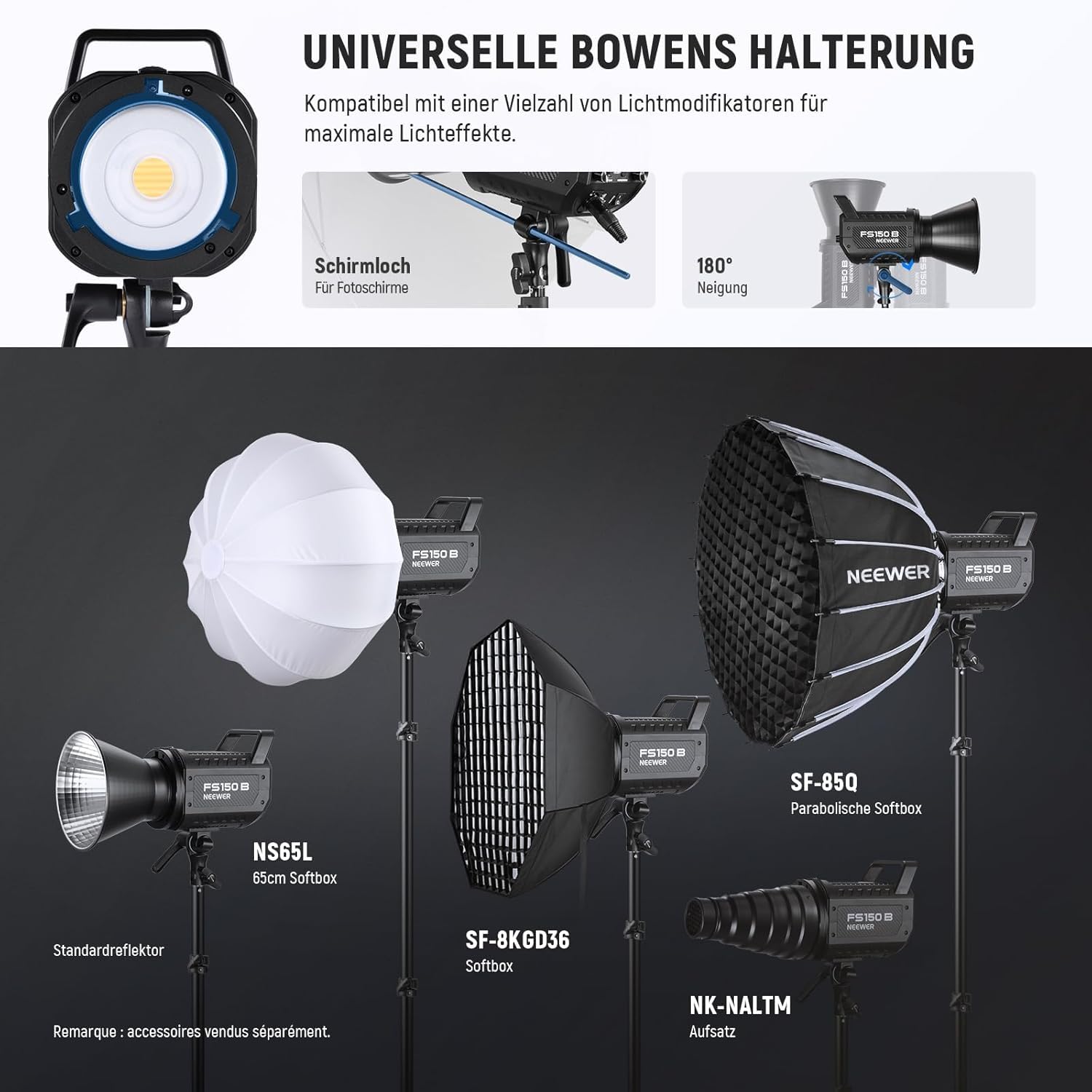 NEEWER FS150B LED Videoleuchte mit 2,4G/APP Steuerung, 130W Bi Color COB leise - Studio Dauerlicht mit 4 Arten präziser Dimmung, 72000 Lux/1m 2700K-6500K, LED Light, Power Adapter,Wireless 2.4G,Black