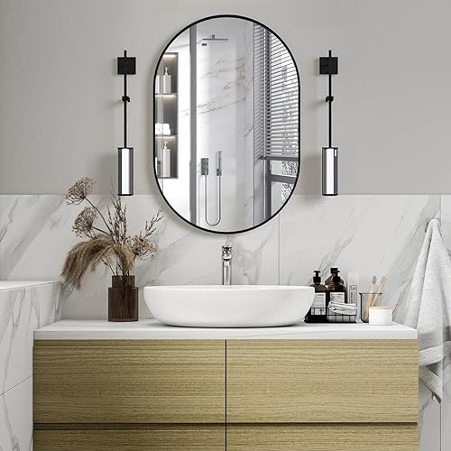 Miniatura 8 de Espejo ovalado de baño, espejo de tocador de pared con cápsula, espejo de píldora de 24 x 36 pulgadas, espejo grande y moderno con marco de metal