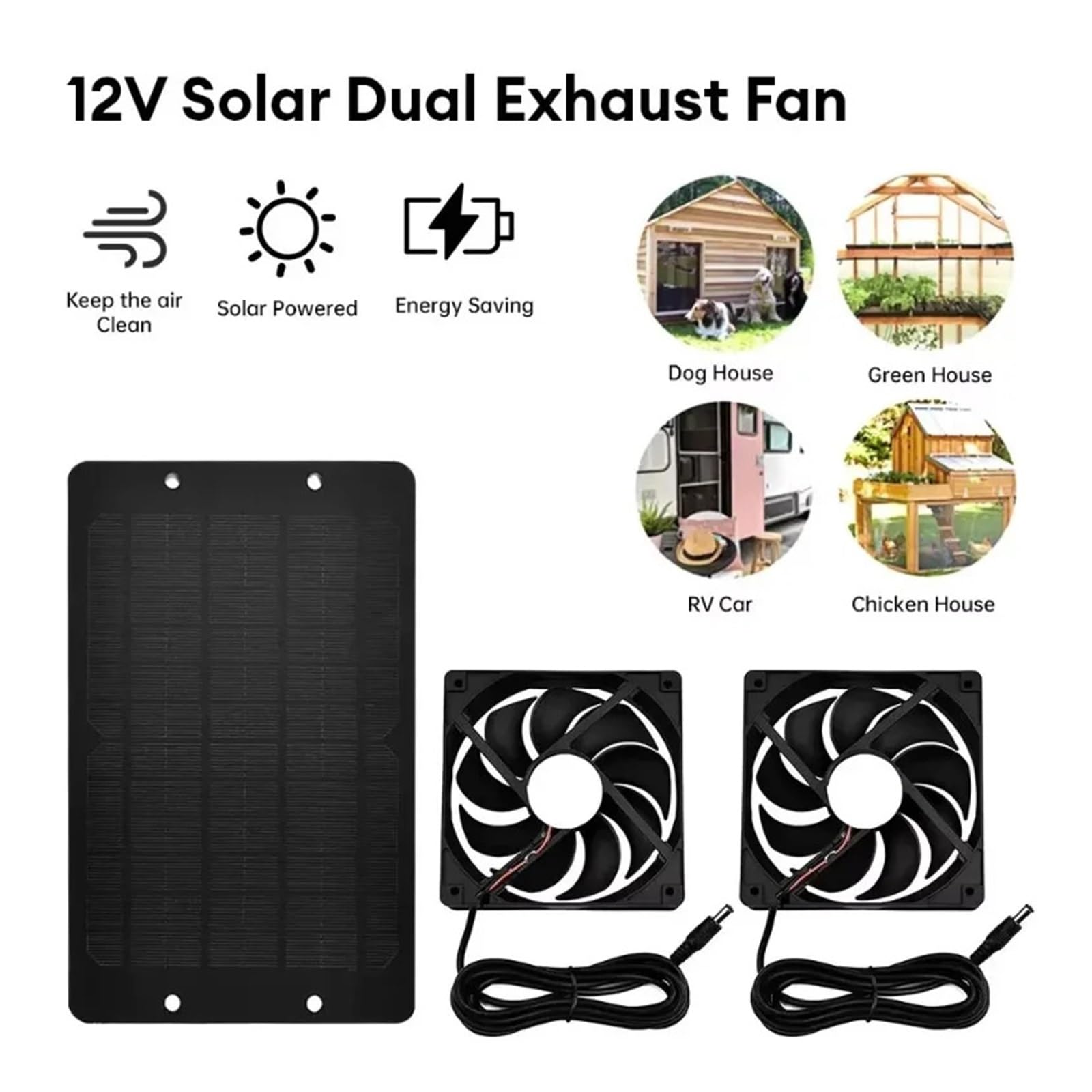 Ventilatore di Scarico Solare da 10 W E 12 V, Mini Alimentato A Pannello, Estrattore d'Aria for Cani, Pollai, Fattorie, Camper, Serra Raffreddamento Rapido