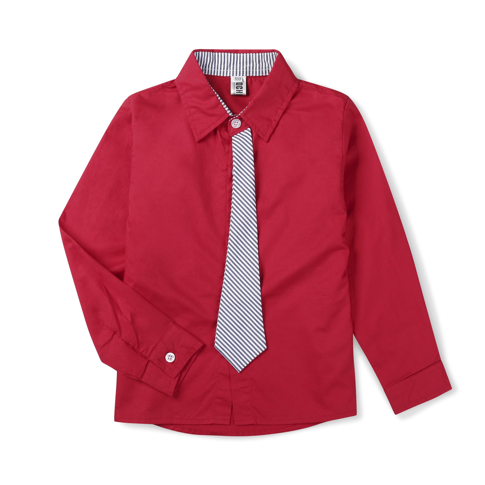 Aeslech Camisa de vestir para niño, manga larga con botones y corbata