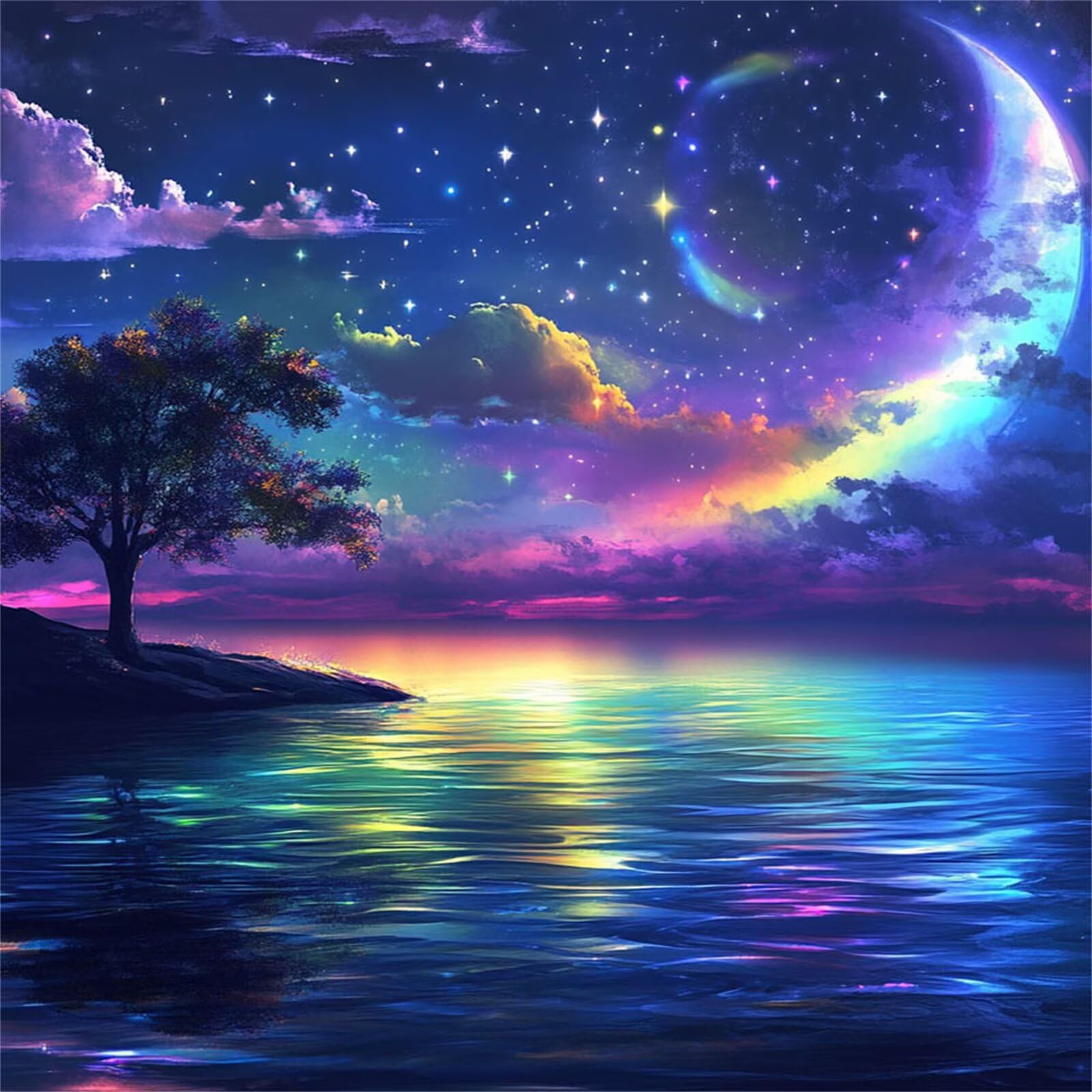 5D Diamond Painting Kit Completo, Diamond Painting Mare DIY Hobby Creativi Adulti Pittura Diamante Strass Mosaico Kit per Bambini Principianti, Decorazioni Casa Parete Cielo stellato 70x70cm FX#491