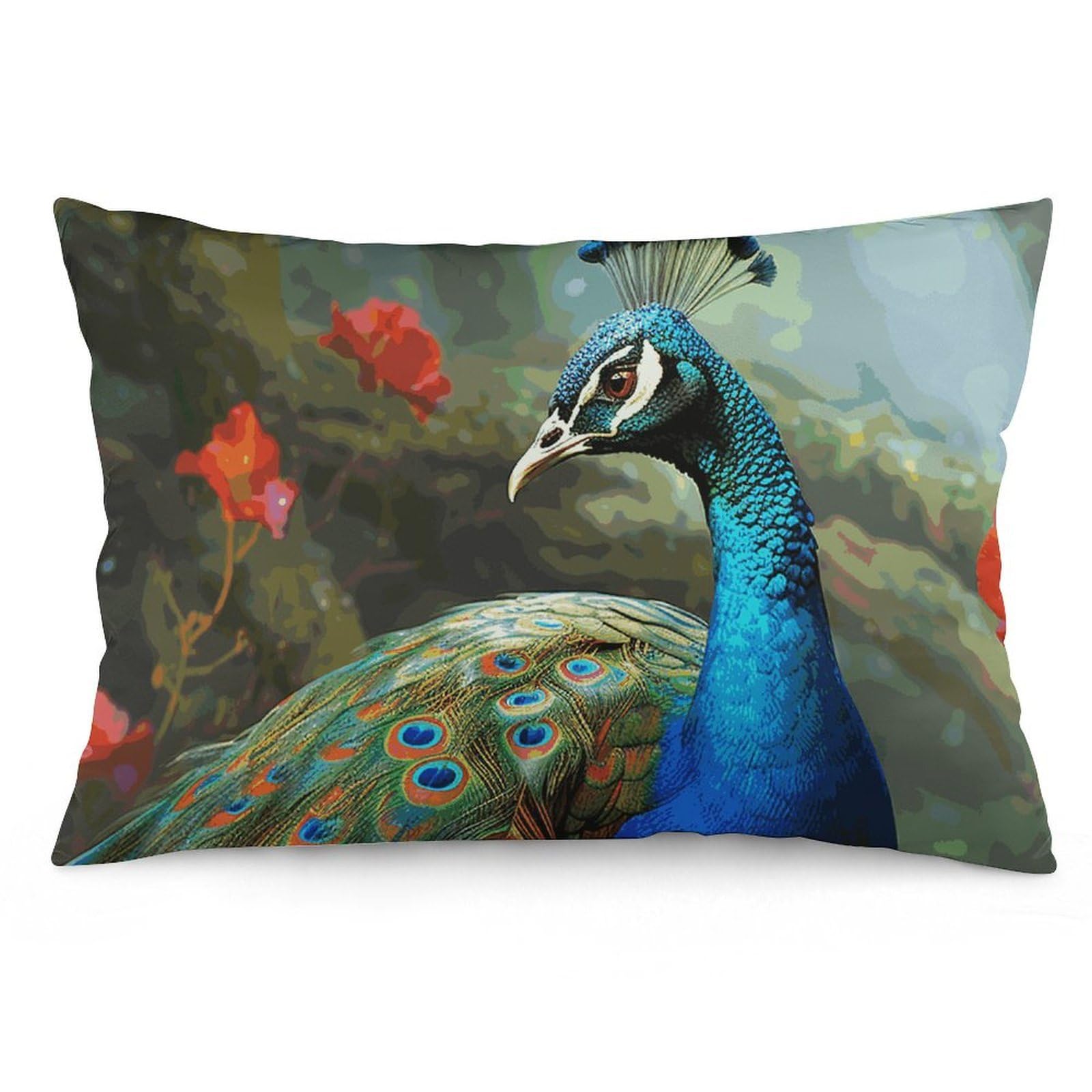 2 Pack Pillow Cases for Hair and Skin, Soft Breathable Pillow Case Covers with Hidden Zipper, Colorful Peacock Pillowcase 12 "x20 Pillow Covers for Sleeping Gift