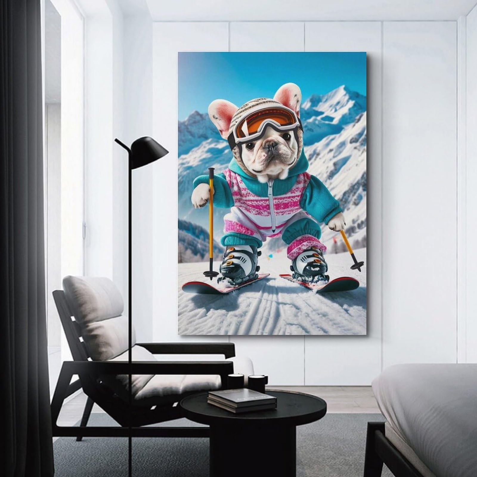 Stampa artistica da parete su tela colorata con cornice, motivo bulldog