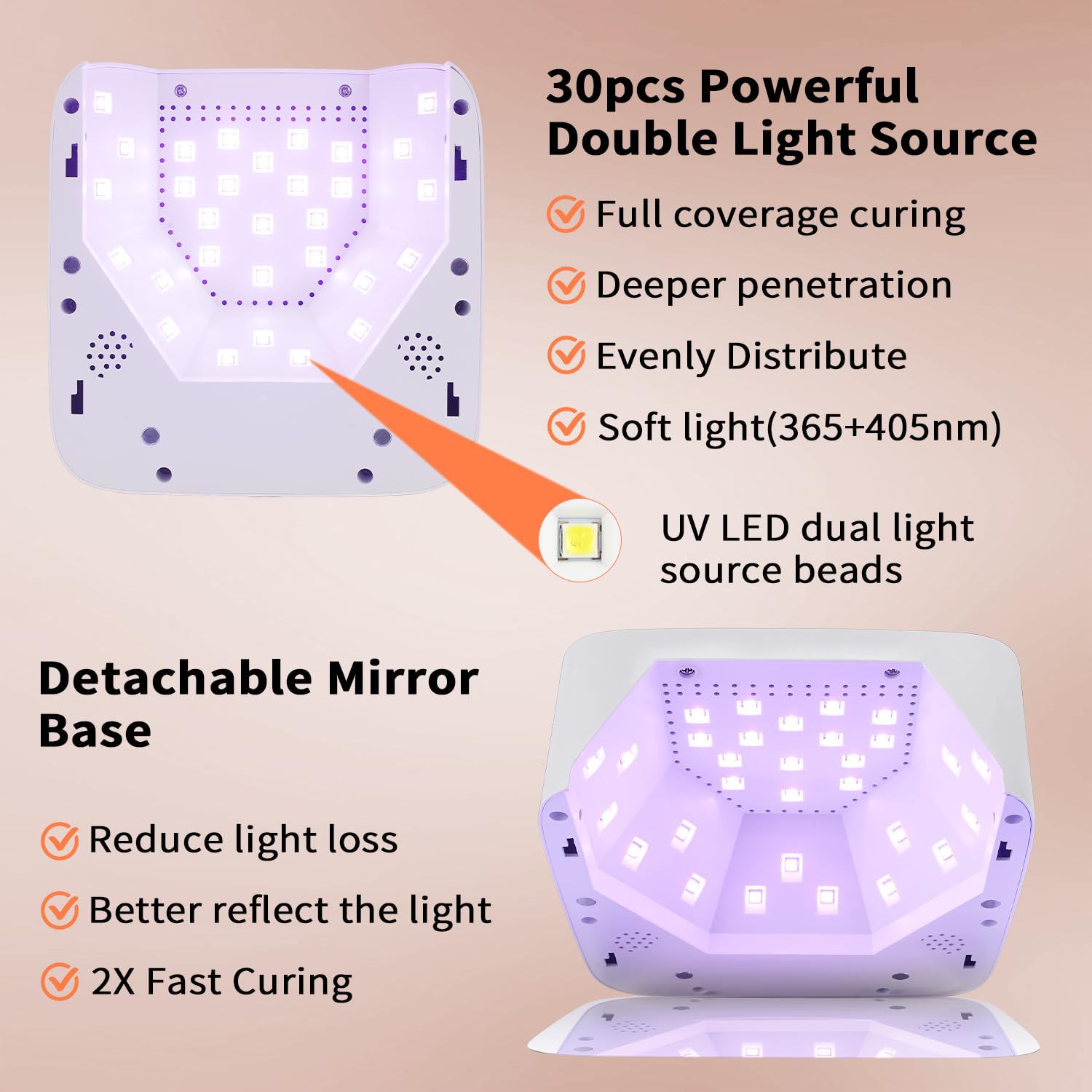 Lámpara LED UV inalámbrica, secador de uñas recargable de 72 W para todas las uñas de gel con 5 temporizadores y base de espejo, control táctil y sensor automático, ideal para entrenamiento
