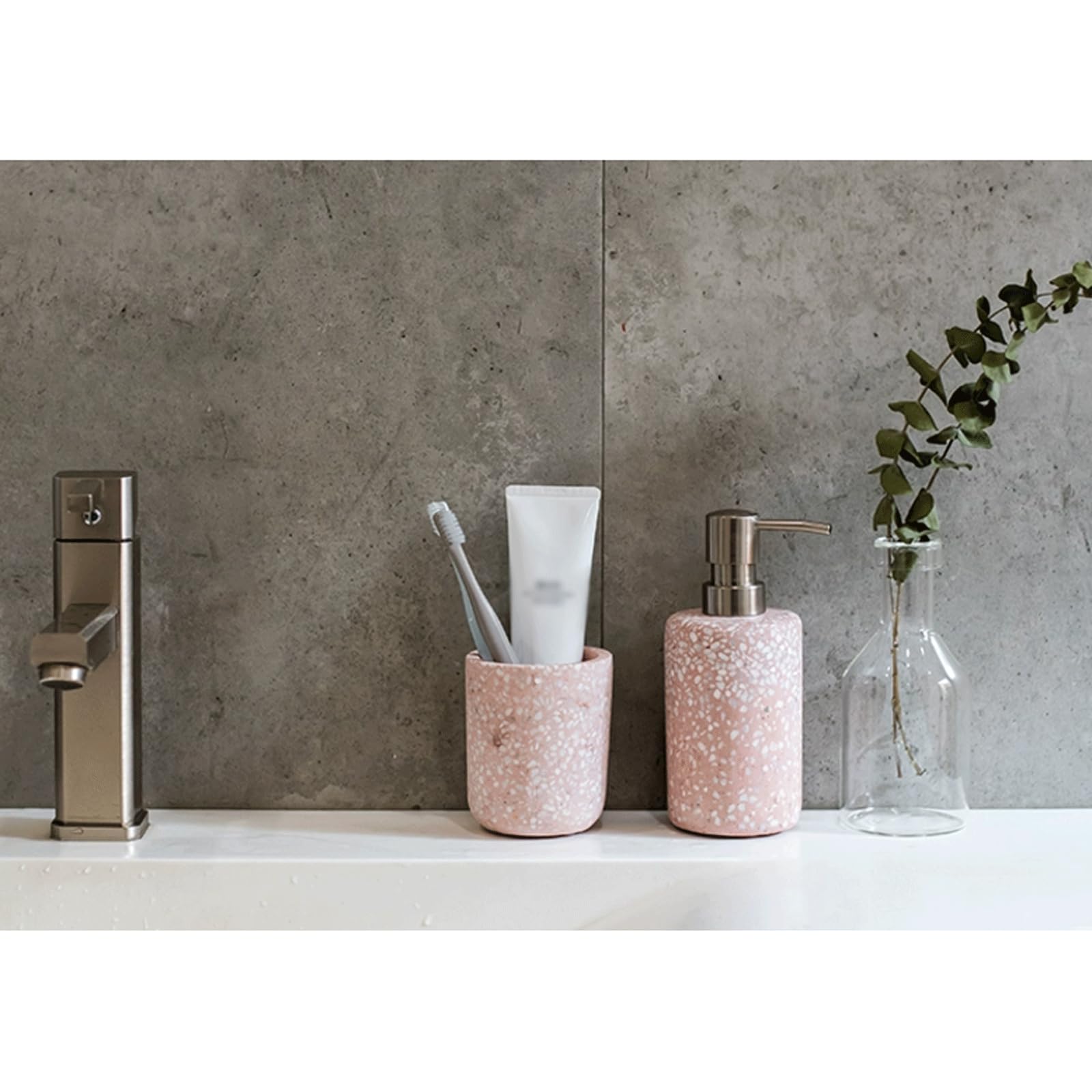 Yofab Dispenser di Sapone Liquido Ricaricabile Dispenser di Sapone Liquido per Mani in Ceramica Bianca Porta spazzolino in Pietra per Bagno o Cucina 6,3 Once.