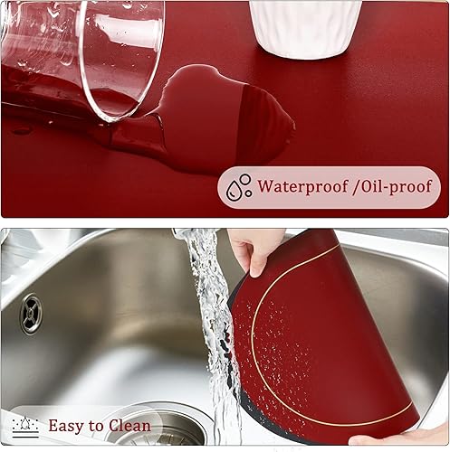 Miniatura 6 de ANUNU Juego de 4 manteles individuales de piel sintética, diseño ovalado de doble cara, impermeables, lavables, resistentes al calor, decoración del