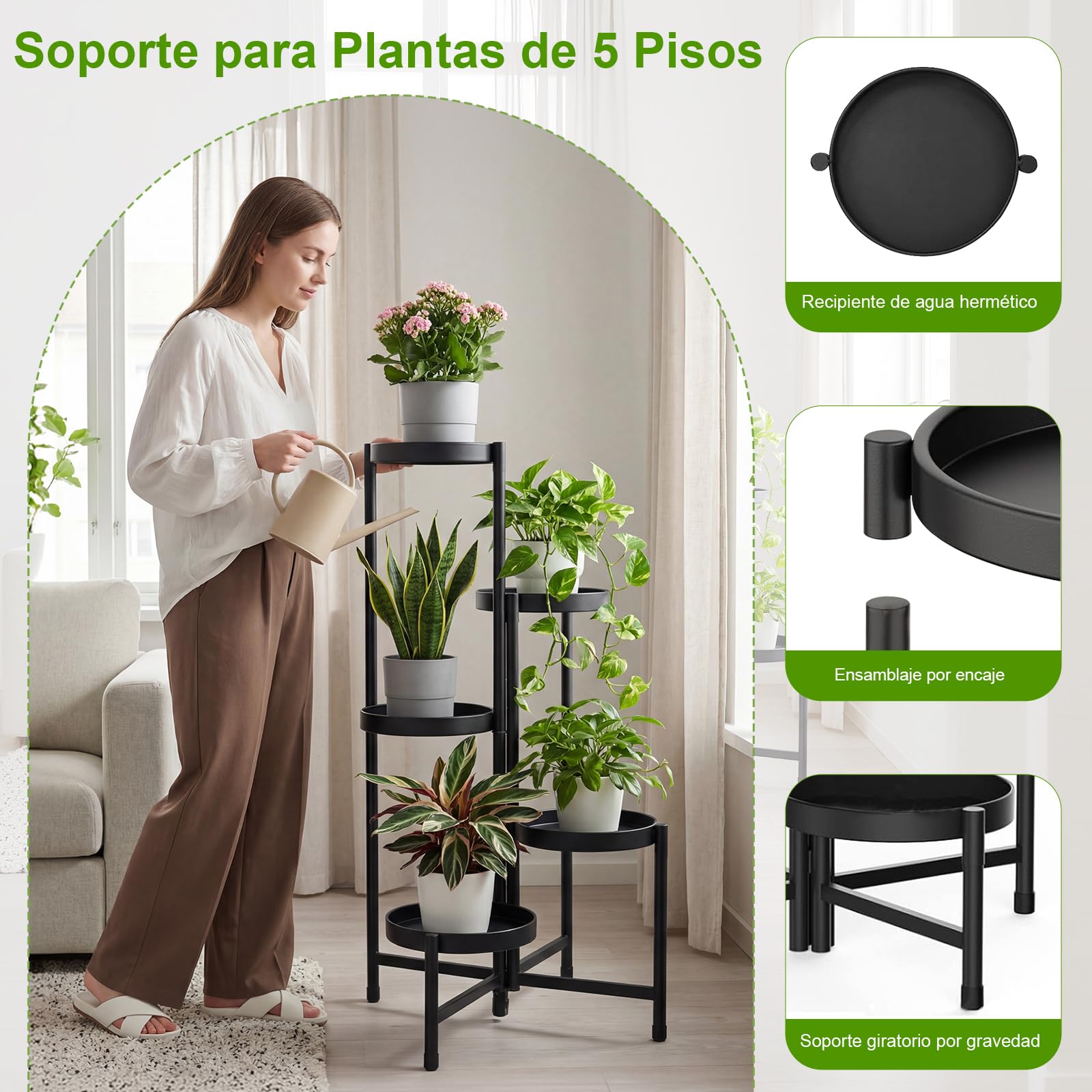 Soporte Plantas Interior Metal 5 Niveles, Soporte Macetas Interior, Estanteria Plantas Moderno para Decoración Hogar, Balcón y Jardín