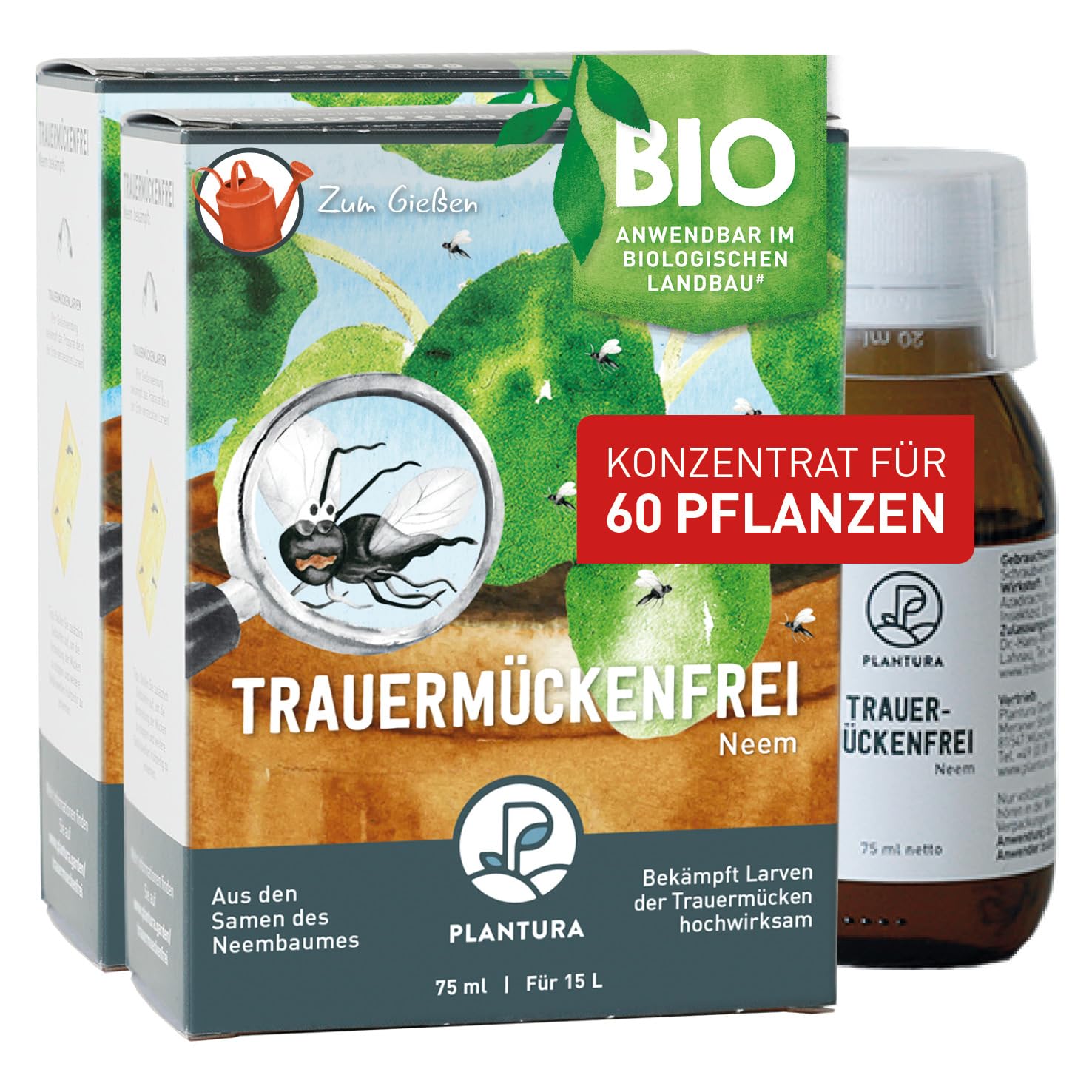 Plantura Bio-Trauermückenfrei Neem, hochwirksames Gießmittel gegen Trauermücken aus Neem, 150 ml für ca. 60 Pflanzen