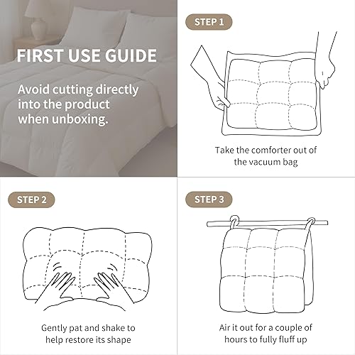 Miniatura 7 de SAPHREAS Edredón de plumón y plumas tamaño Queen, relleno de edredón para todas las estaciones, edredón ligero de lujo con 8 lazos en las esquinas,