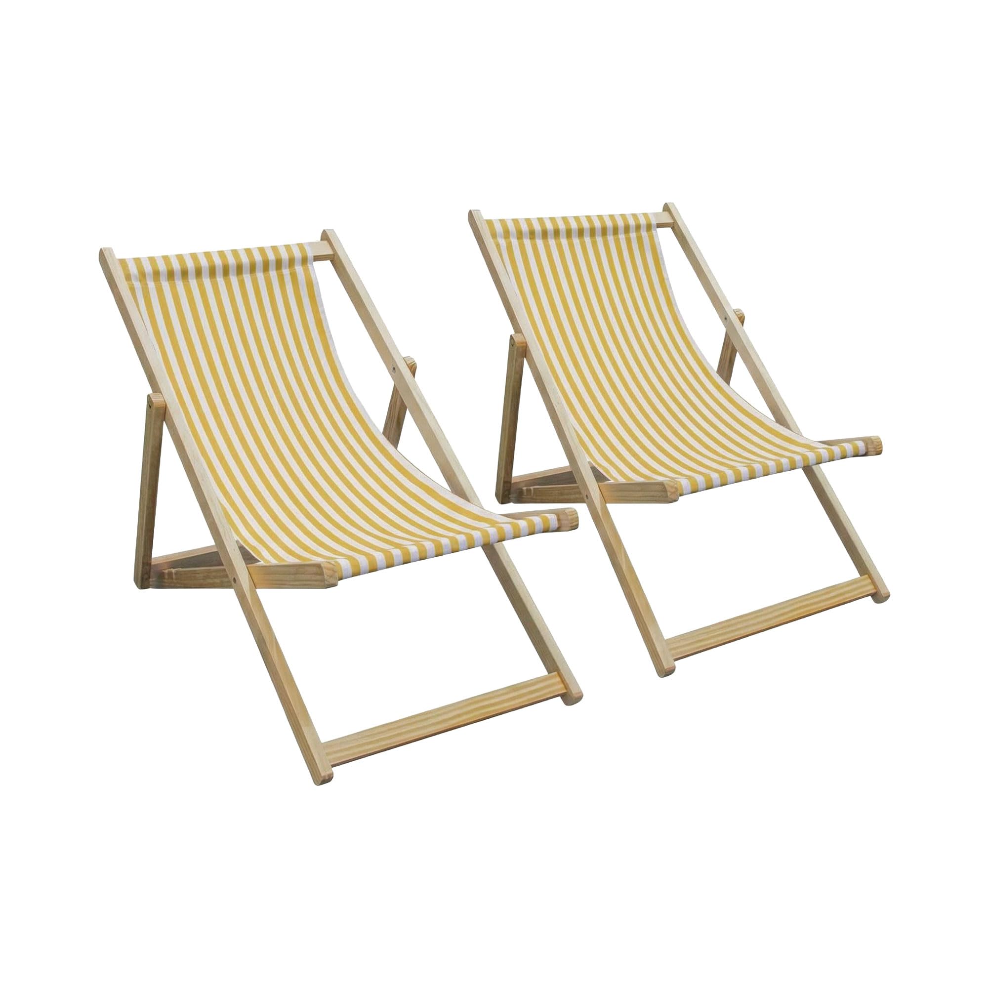 FRANKYSTAR® Támesis – Juego de 2 tumbonas de madera maciza y textileno, color amarillo