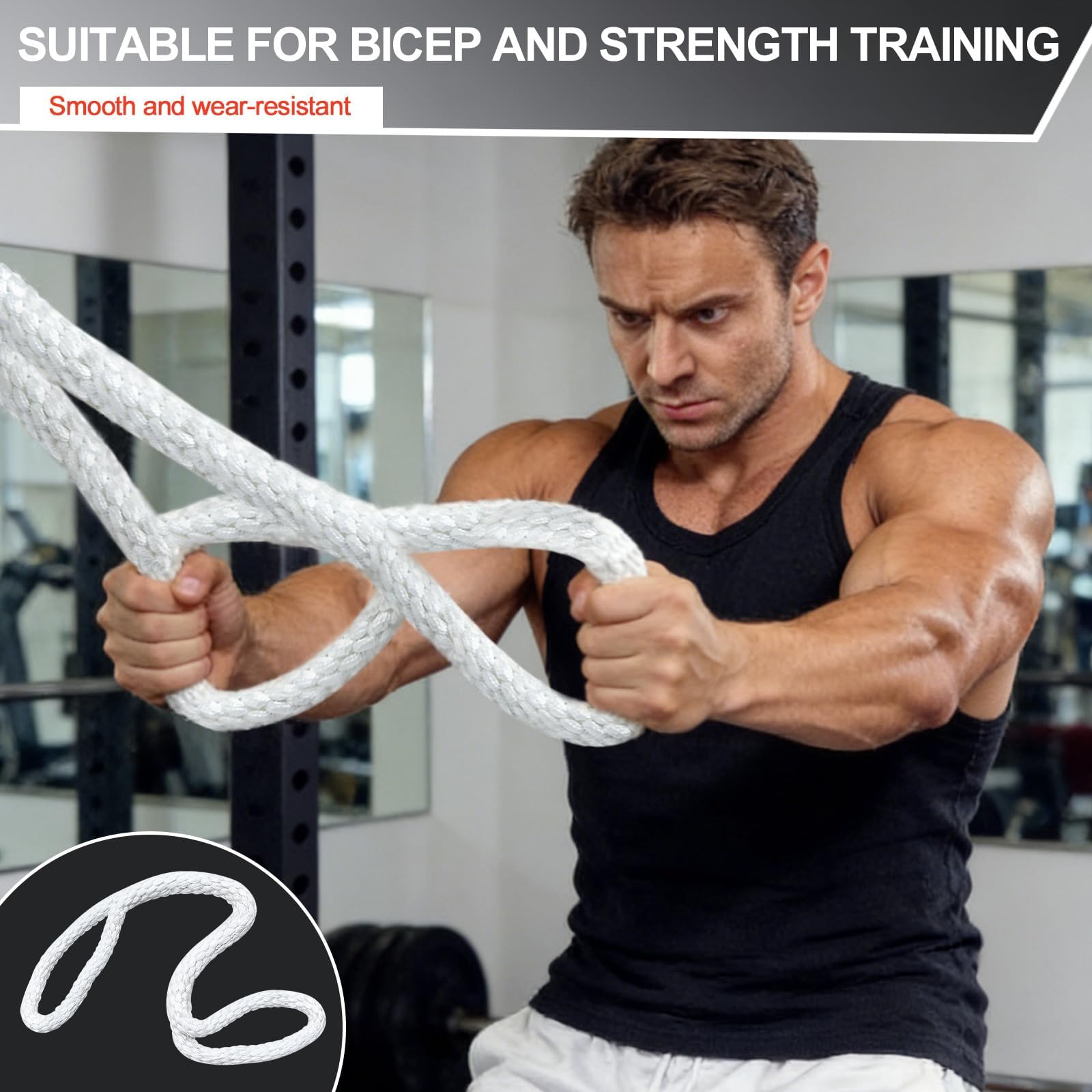 Cuerda Tríceps 1m para Polea Gimnasio, Accesorio Máquina Cable de Nylon Resistente (Soporta 2 Toneladas), Diseño de Bucle para Agarre Cómodo, Ideal para Bíceps, Culturismo y Fitness en Casa