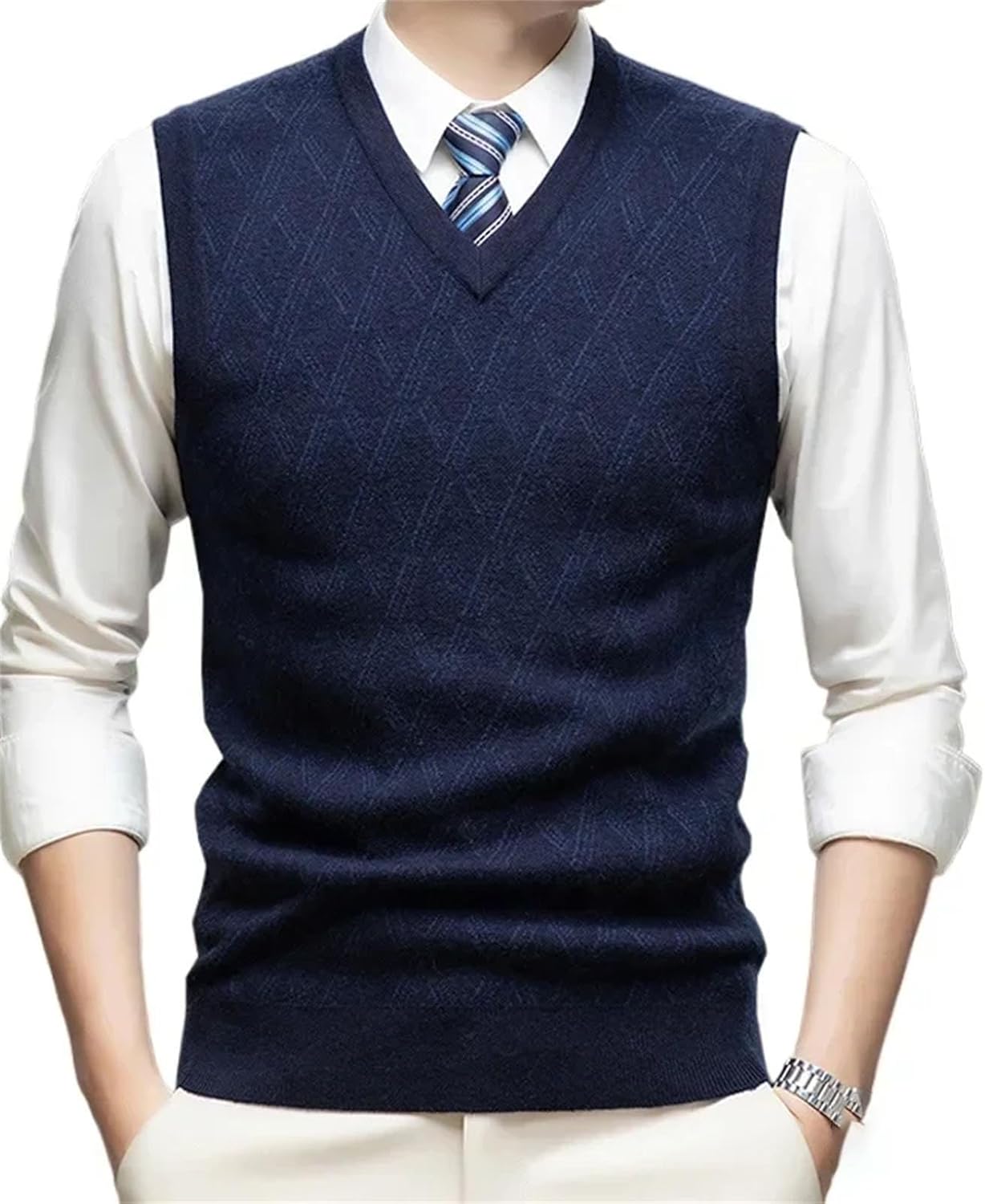 Fashion Cashmere Men's Thickened V-Neck Pullover Vest Vest Loose Shoulder Sweater Plus Size