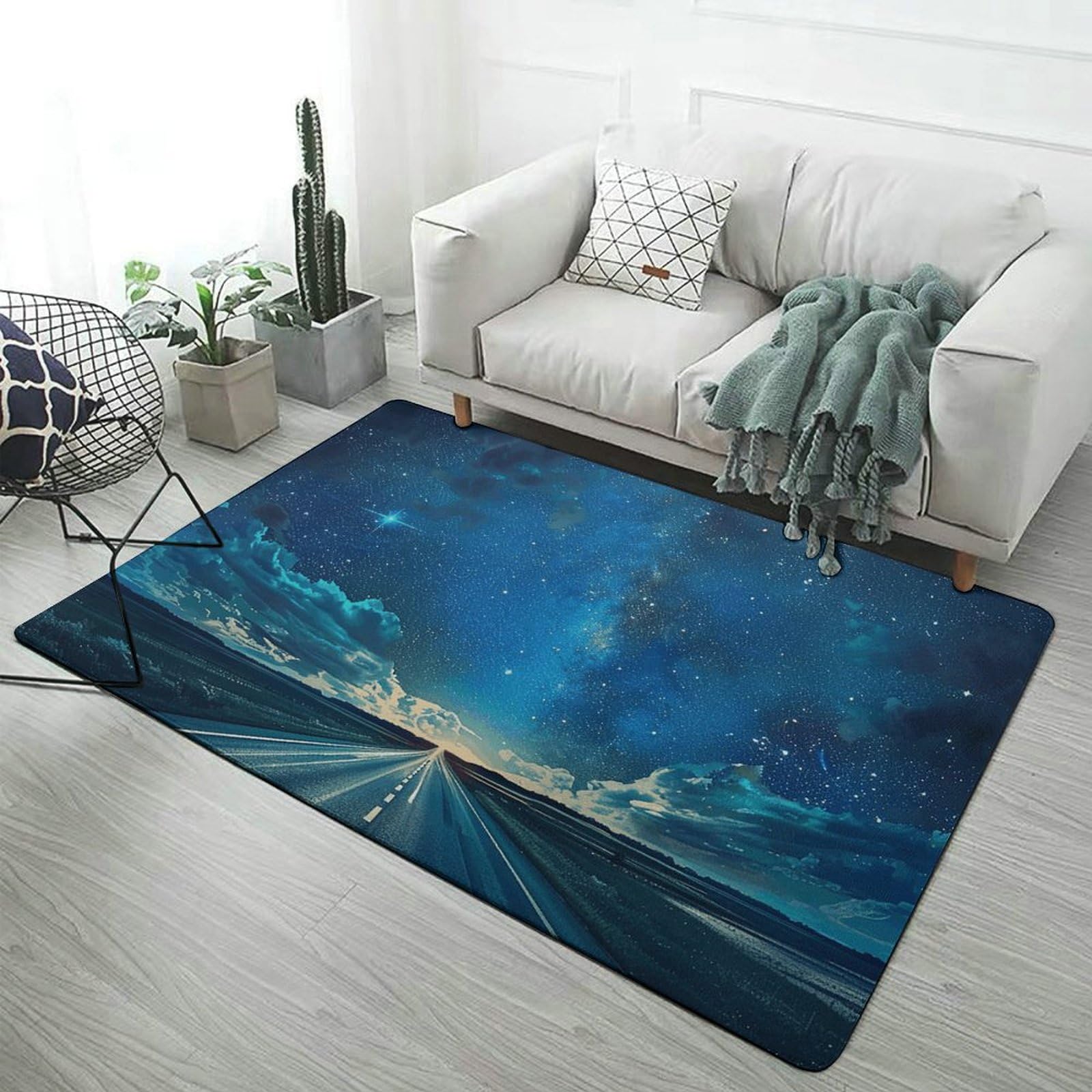 Tapis de sol cuisine salon chambre lavable grand format bleu