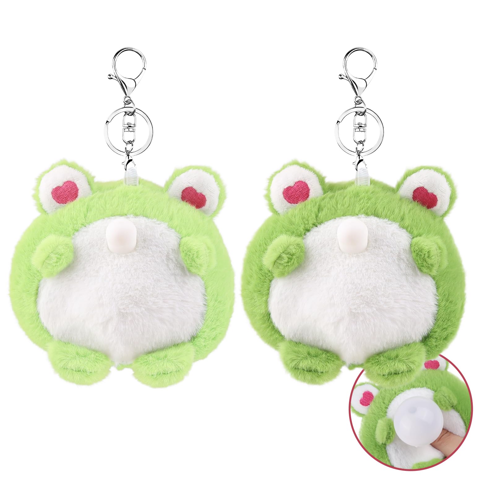 Anboor 2 Pcs Small Stuffed Animals, Bubble-Blowing Small Frog animal plush Toy with Keychain for Kids Party Favor Classroom Reward Exchange Novelty