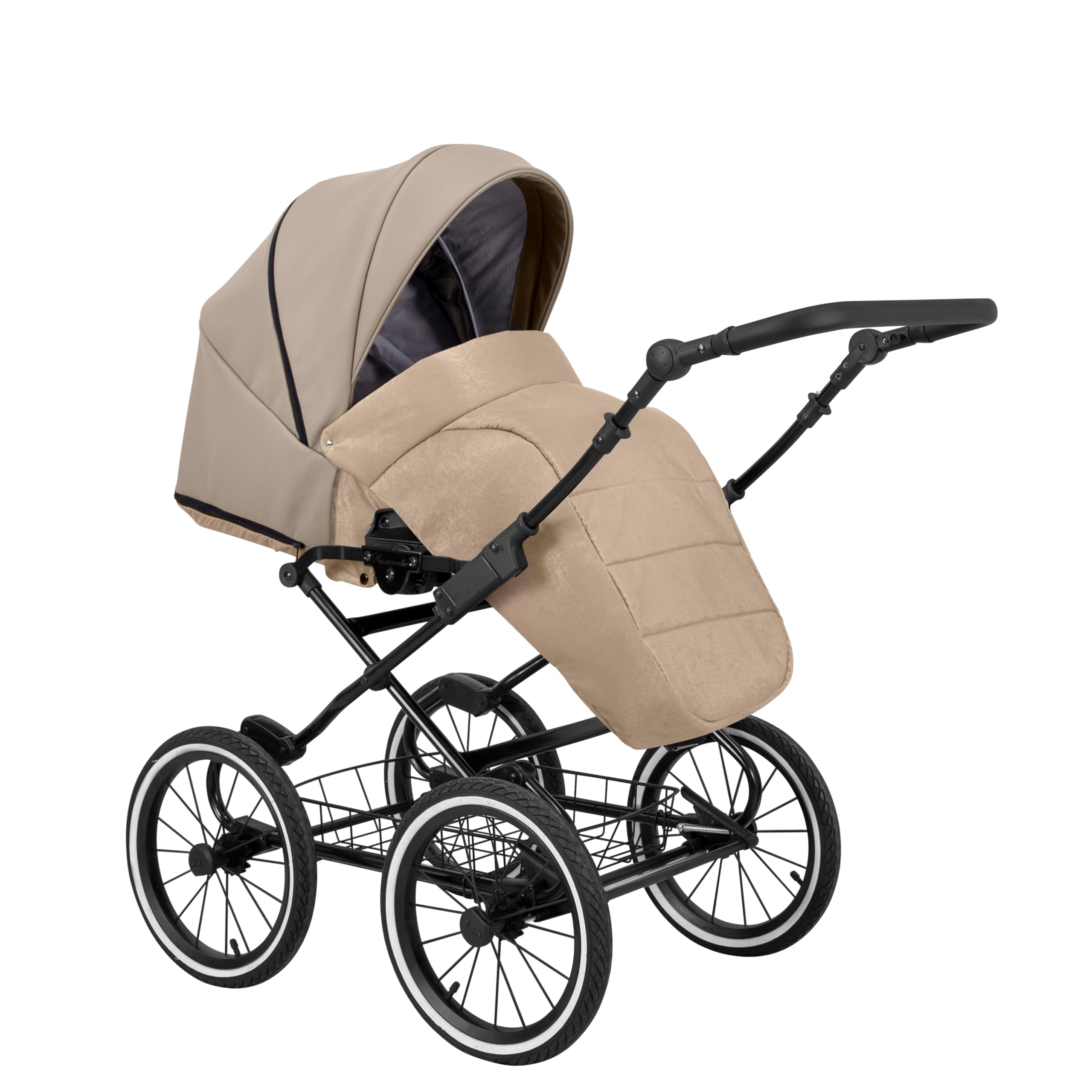 Poussette landau bébé 3 en 1 et 2 en 1 nacelle siège-auto bébé Kunert ROMANTIC retro 3en1 et 2en1 pousette 3 in 1 et 2 in 1 (cappucino eco- cadre noir, 3en1 Cosmo)