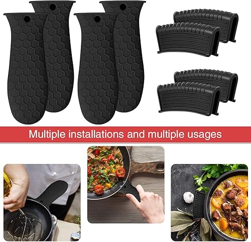 Miniatura 2 de Paquete de 8 fundas de mango de hierro fundido, soporte de silicona para mango caliente, soporte de mango de asistencia, funda antideslizante para