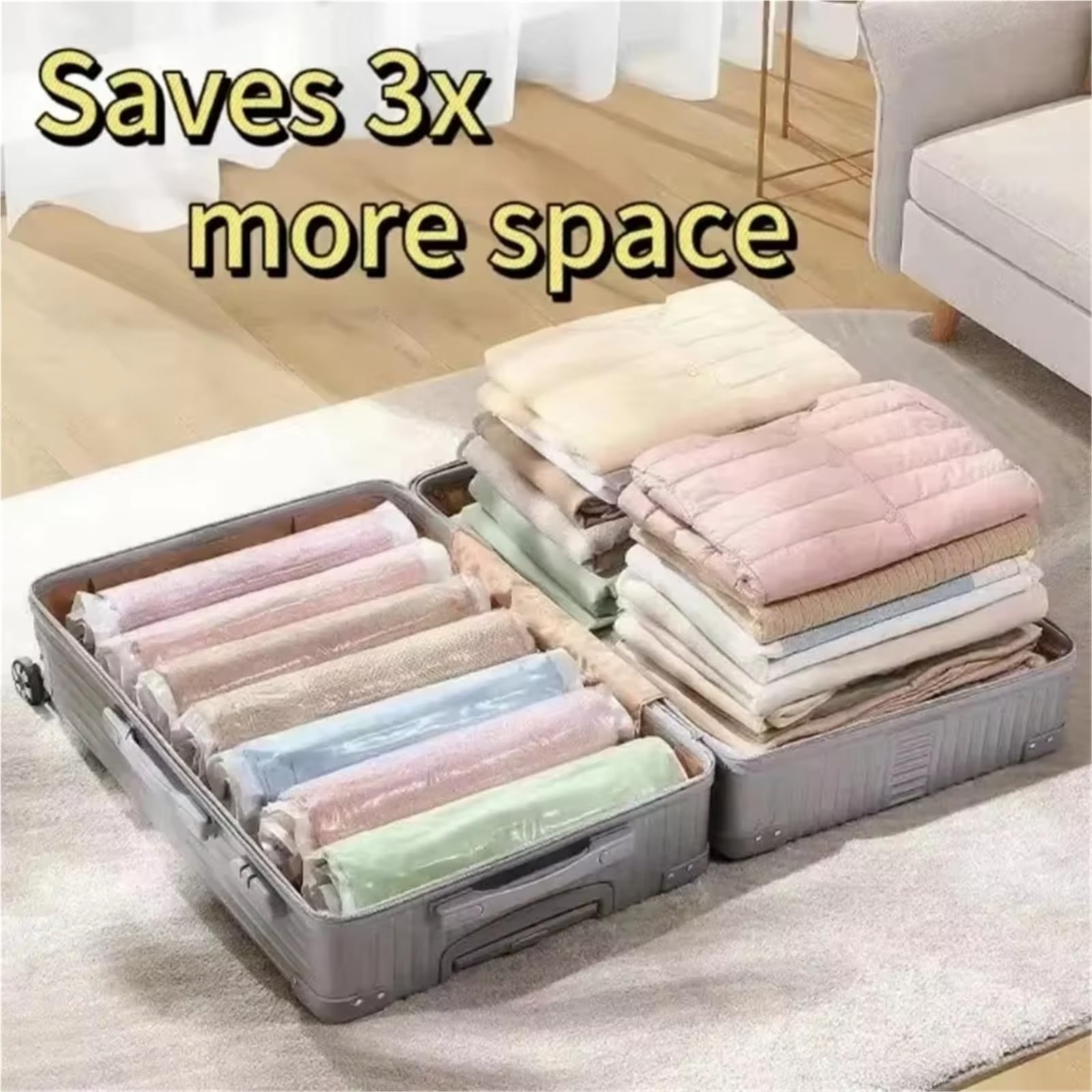 Vakuum-Kompressionsbeutel Handgerollter Reise-Kompressionsbeutel | Vakuumbeutel zur Aufbewahrung von Kleidung, geeignet for Gepäck(50X70cm,8PCS)