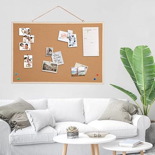 Miniatura 7 de Tableros de corcho de 24 x 36 pulgadas para paredes con marco de madera, 1 paquete, tablero de oficina de doble cara para organizador de pared,