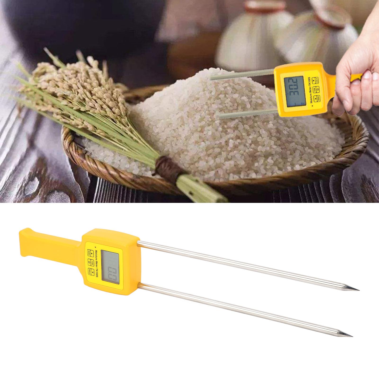Tester di umidità del Fieno con Sonda, Misuratore di umidità Portatile per Alfalfa, Trifoglio, Foraggio, Orchad e Timothy Fieno, Misurazione Rapida Accurata, Display LCD
