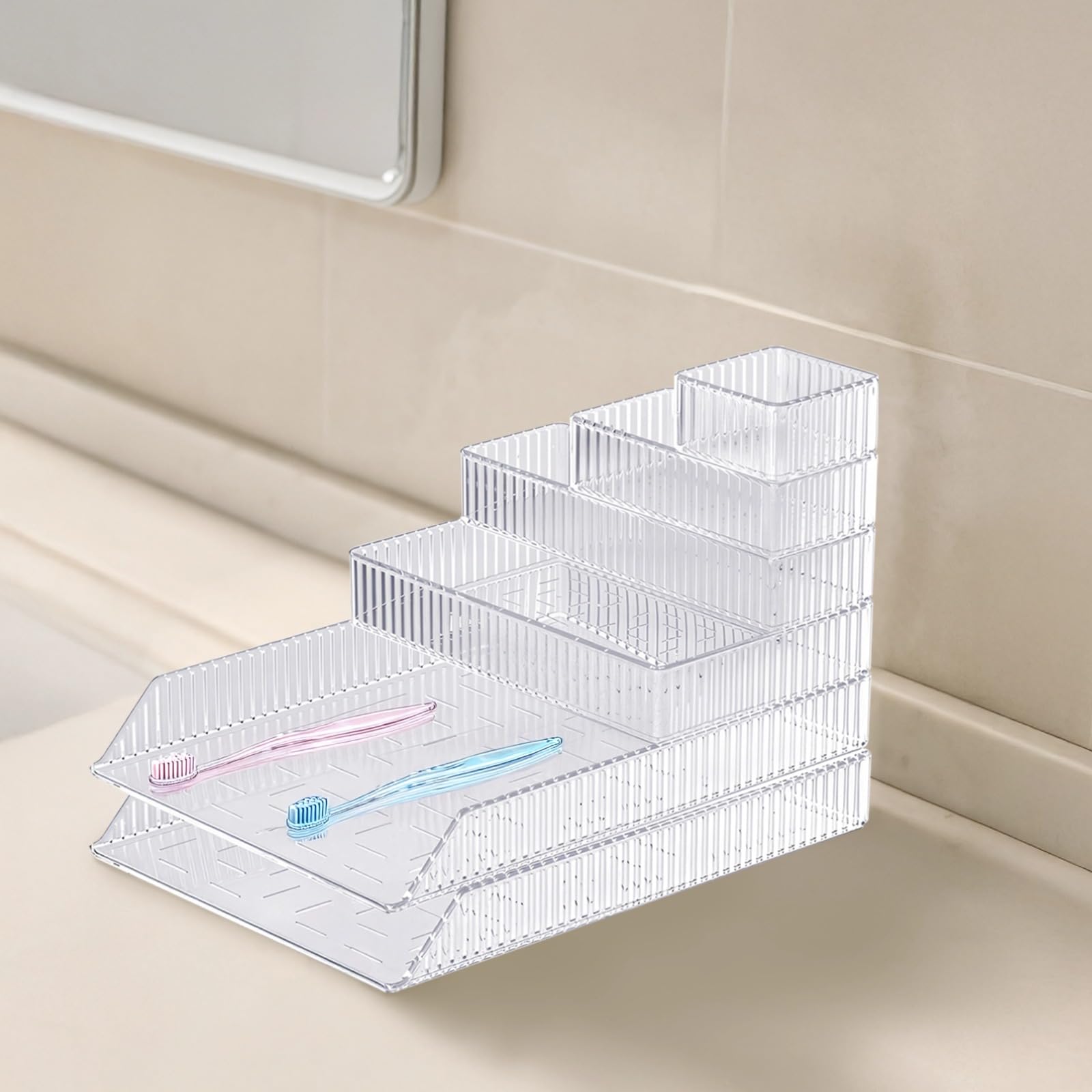 6 organizer per cassetti da toeletta, in acrilico PET trasparente, in 5 dimensioni, modulari impilabili, organizer per cassetti per trucco, scrivania da ufficio, cucina