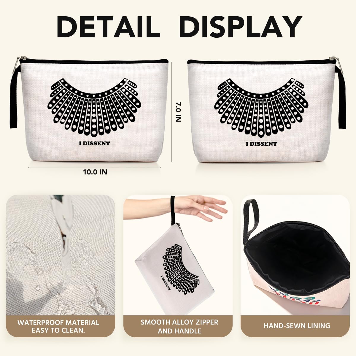 Hanamiya Na Feminist Gifts Women RBG Dissent Makeup Bag -Ruth Bader Ginsburg, Toiletry Bag Gift Ideas for Her Girls Women Daughter Aunt Friends