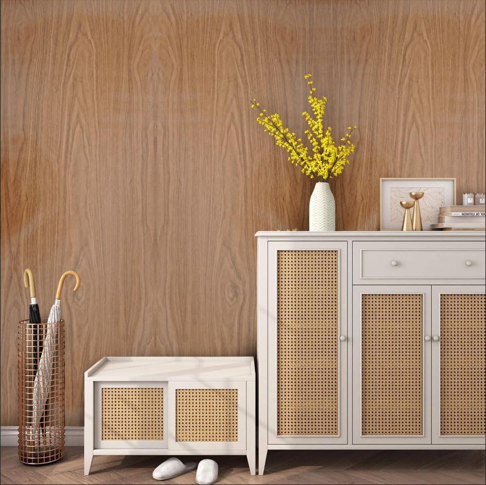 Image of Veki Luxury Floral & Botanical Geometric Wallpaper Mural - Waterproof, Moisture-Proof, Self-Adhesive PVC Wall Sticker for Home & Hotel Decoration (45cm x 300cm) (Brown Wooden 4)
