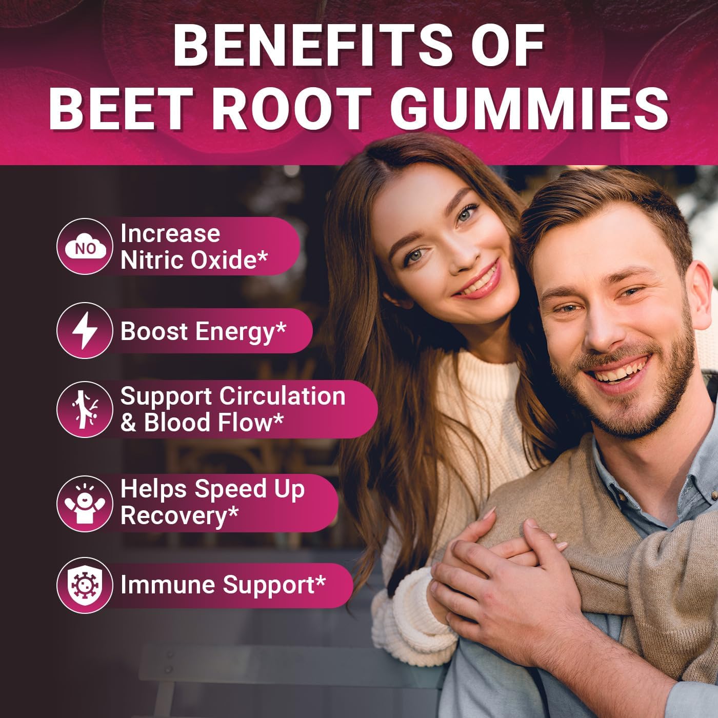 Beet Root Gummies, Nitric Oxide Supplements for Men & Women with COQ10, Turmeric Extract, Vitamin C & B12, Vegan, Non-GMO, Sugar Free, 120 Cts - Image 3