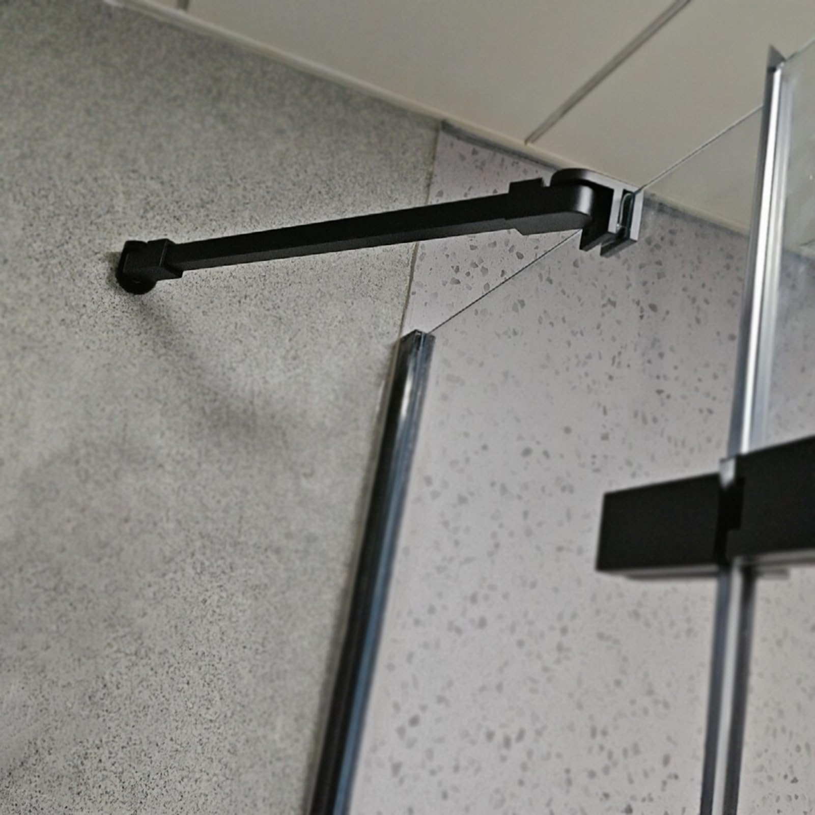 Shower Screen Support Bar Square Shower Support Bar Rotatable by 180°, Wall-to-Glass Bathroom Door Stabilizer Rod 304 Stainless Steel, Modern Frameless Glass Panel Bracket(Matte Black,50cm/19.7in)