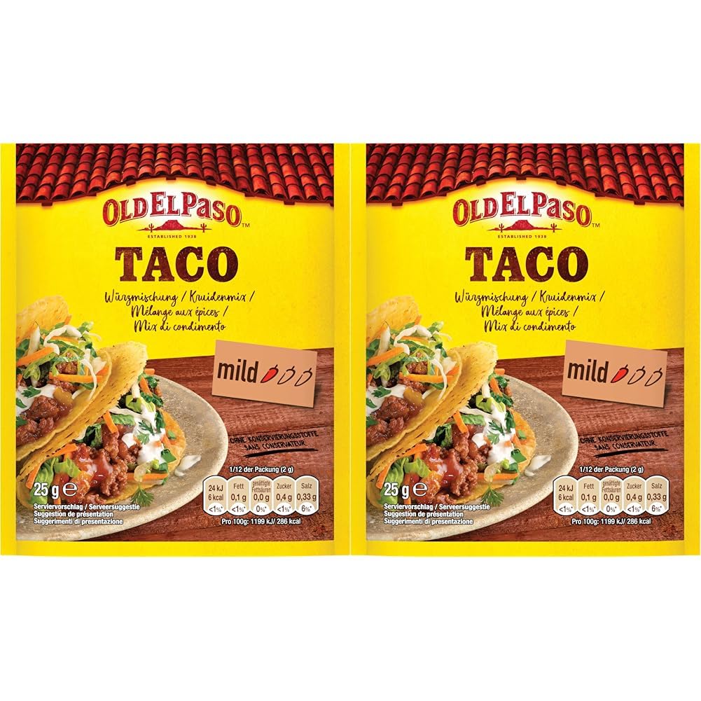 Old El Paso Taco Würzmischung – Fertiger Gewürzmix für mexikanische Tacos – 1 x 25 g (Packung mit 2)