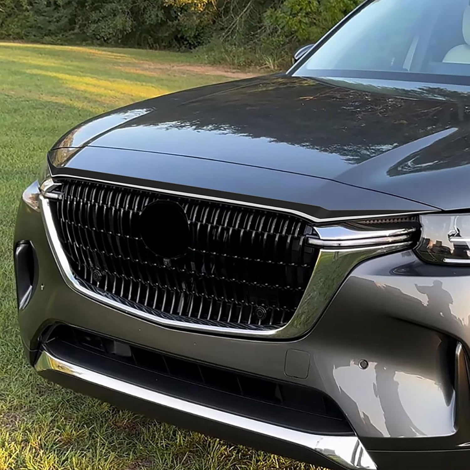 Hood Grille Cover Trim Compatible with Mazda CX-90 2024-2026, ABS Front Bonnet Molding 1PCS, Chrome