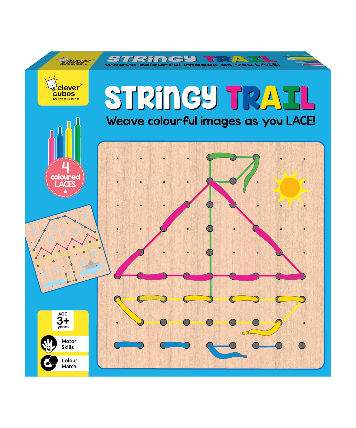 Clever Cubes Stringy Trail : Picture Lacing~Educational Games : Creative Board Games~Activity Based Toys. Birthday Return Gifts. for Kids 2 to 4 Years.