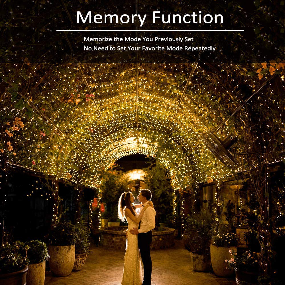 BrizLabs Catena Luminosa, 10M 100 LED Luci di Natale a Batteria 8 Modalità Impermeabile Luci Stringa Cavo Verde Decorazioni Natalizie per Giardino, Albero di Natale, Matrimonio, Festa, Bianco Caldo