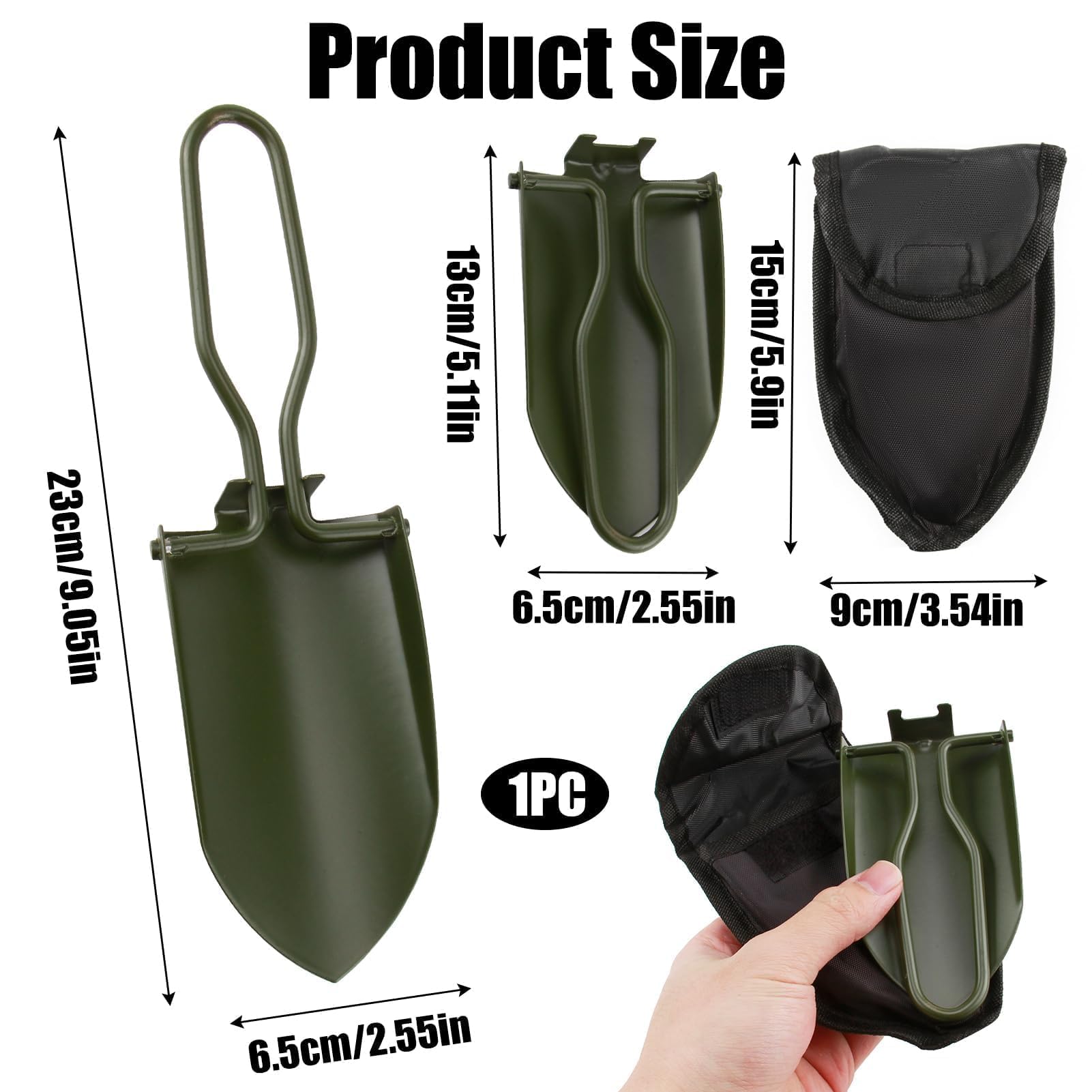 Pala Plegable Compacta de Acero Inoxidable para Jardín y Exterior, Mini Pala Jardin con Bolsa de Transporte para Camping, Senderismo y Más
