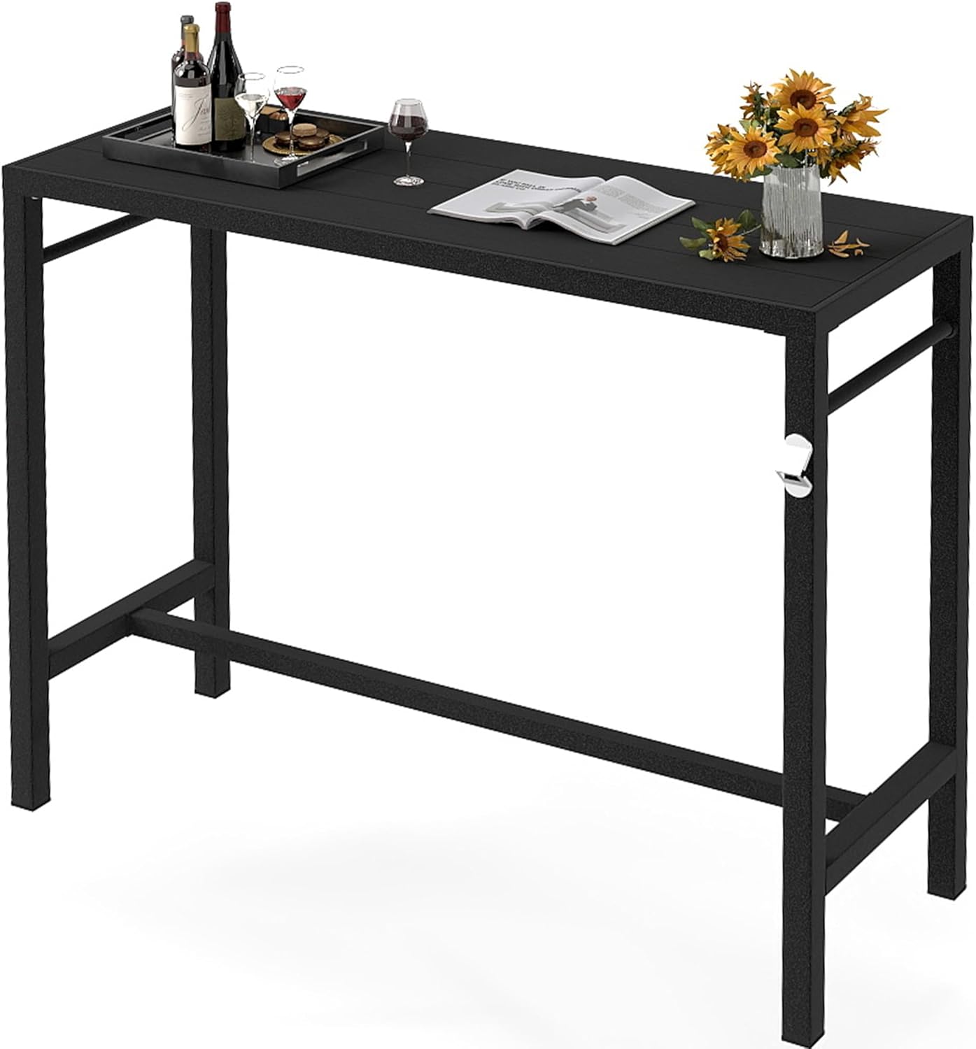 53*39*17 Outdoor Bar Table Extra Wide,Tall Bar Height Outdoor Pub Table, Ideal for Patio, Hot Tub, Dining, Balcony, Poolside, Weatherproof Composite Top, Rustproof, Built In Bottle Opener,Black