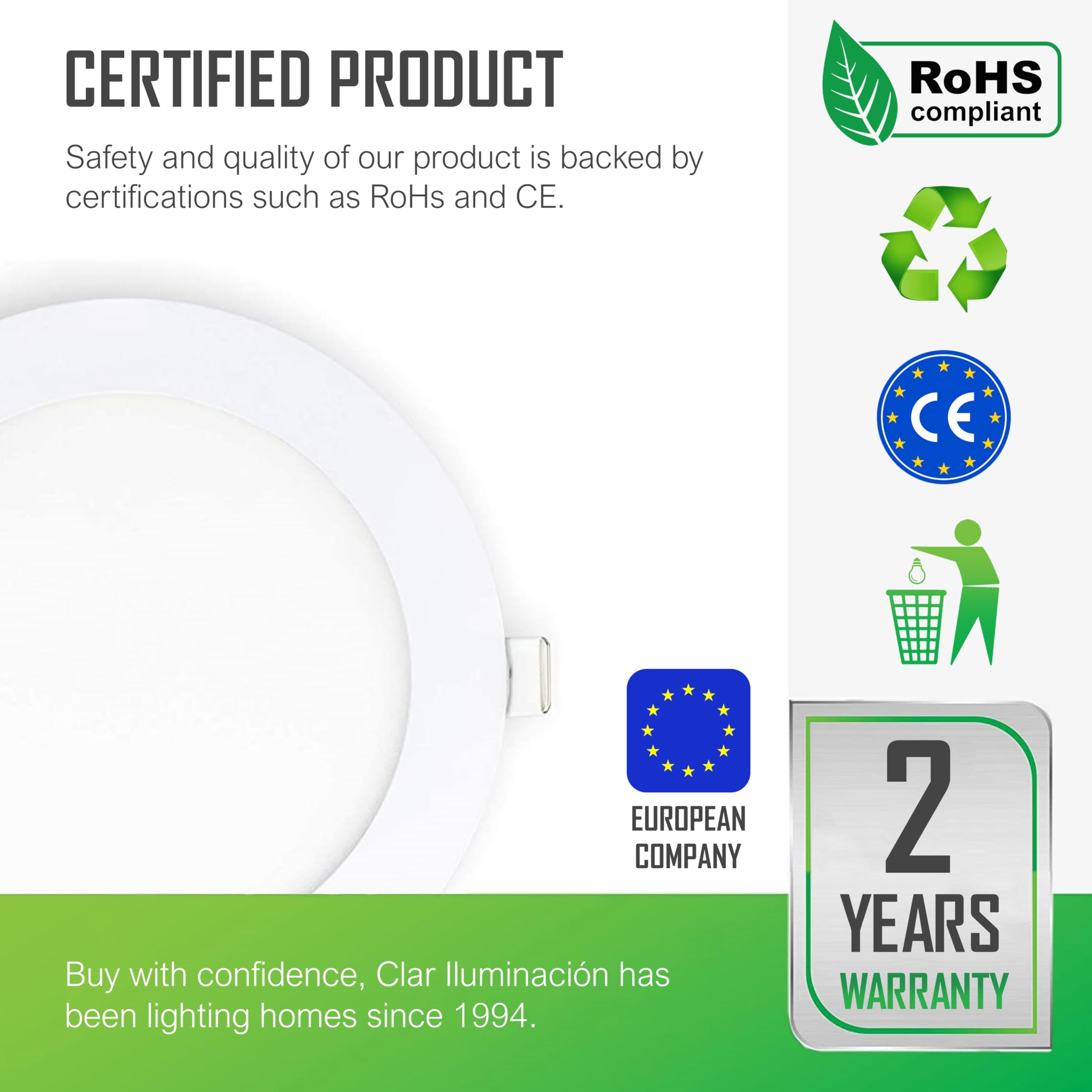 CLAR Hybec - Downlight et spot LED plafond encastrable, driver inclus, lumière froide 6000ºK 12W (Pack 10)